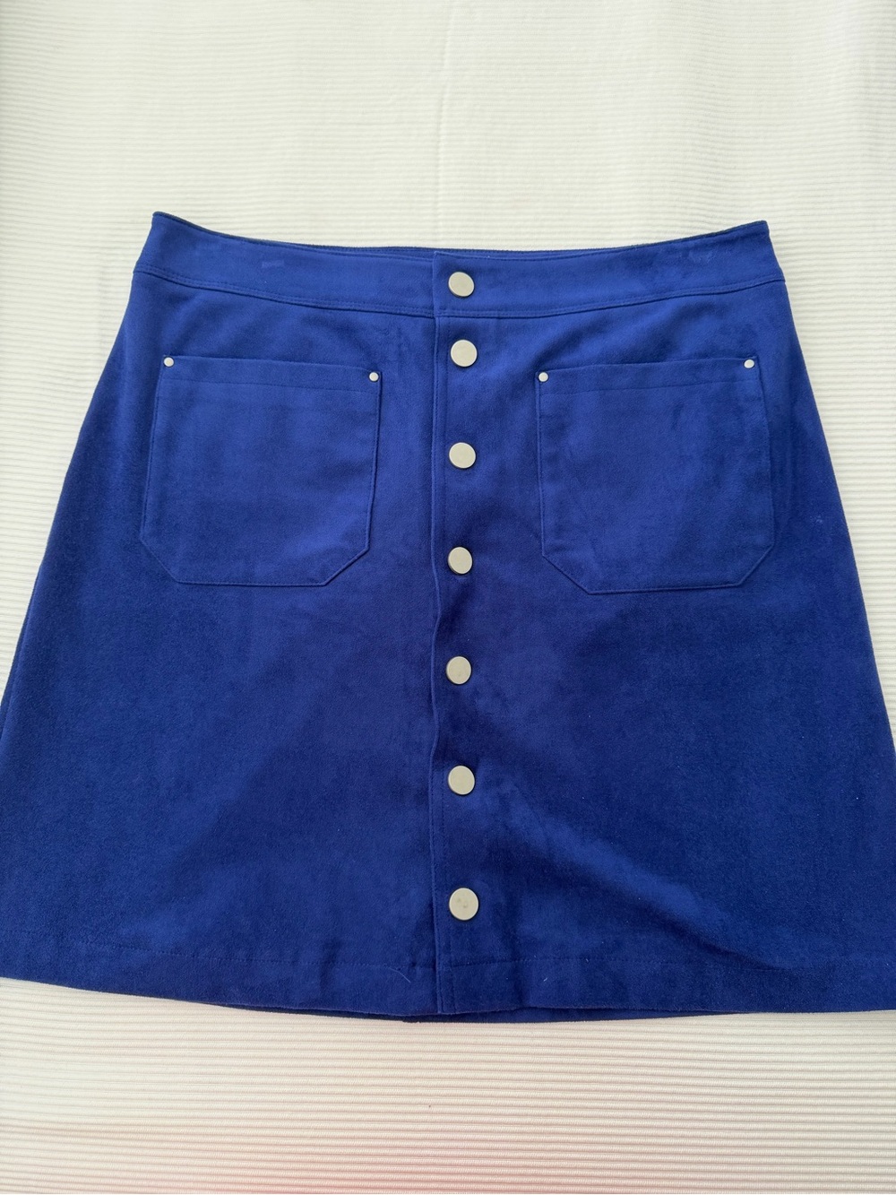 Button-Front Cobalt Blue A-Line Skirt